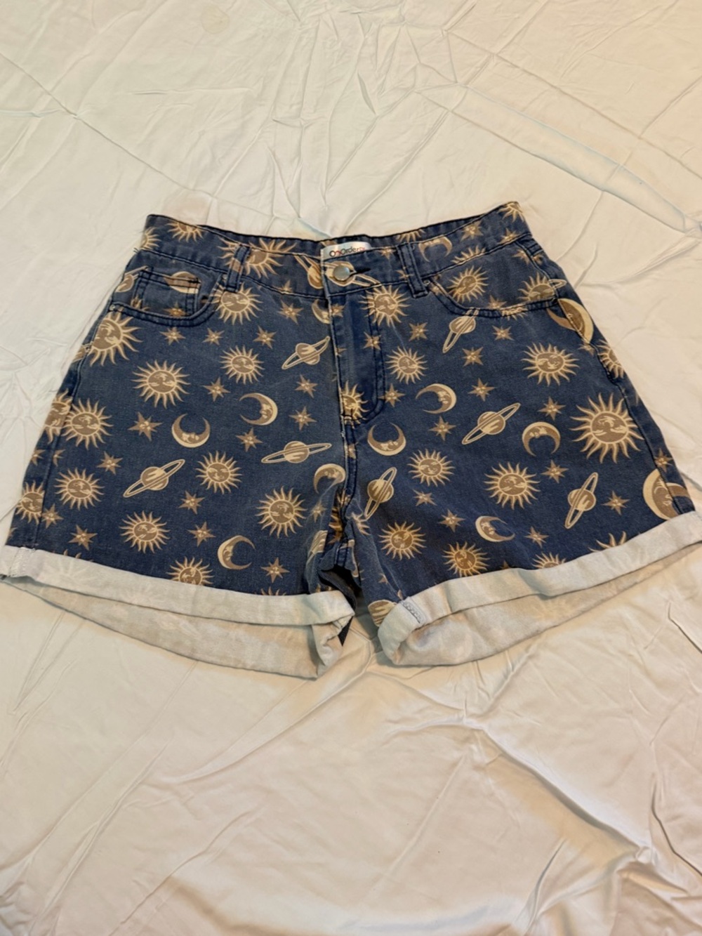Sun & Moon Print Denim Shorts